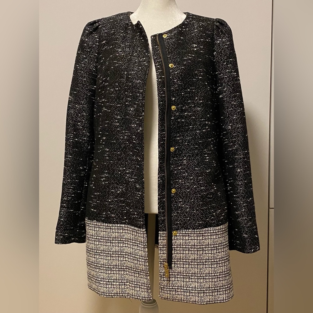 Banana Republic black and white tweed long blazer, small